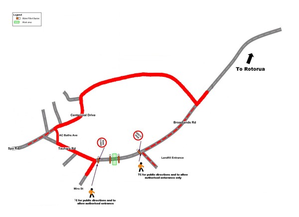 Area of Broadlands Road to be closed, and detour route.